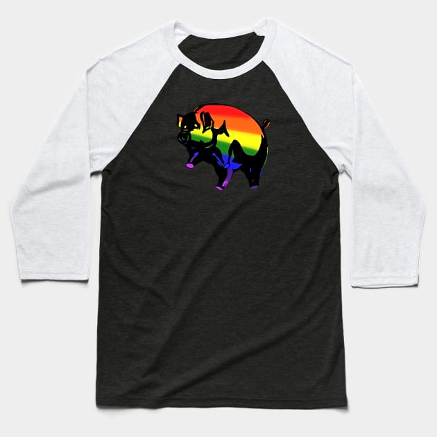 Rainbow Pig Baseball T-Shirt by Harley Warren